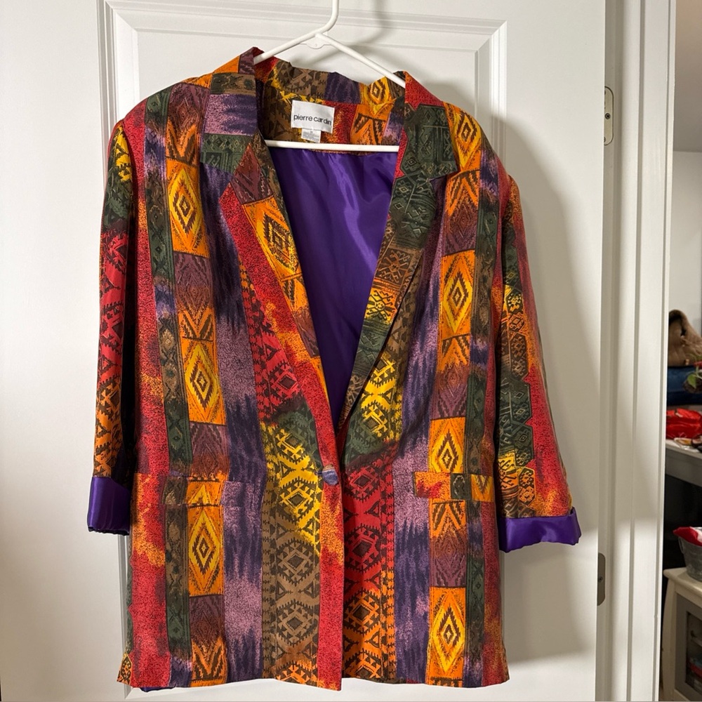 Vintage Pierre Cardin Colorful Patterned Silk Blazer